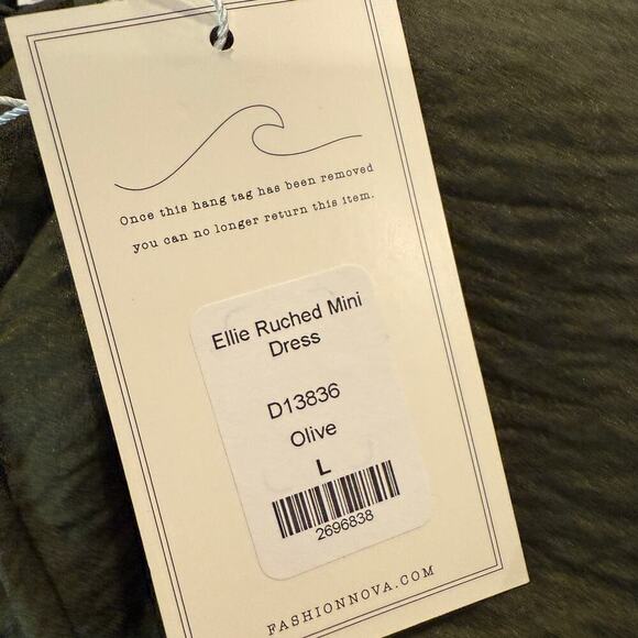 Olive Green Ellie Ruched Mini Dress Large Crisscross Back Cowl Neck Fashion Nova - Picture 7 of 10